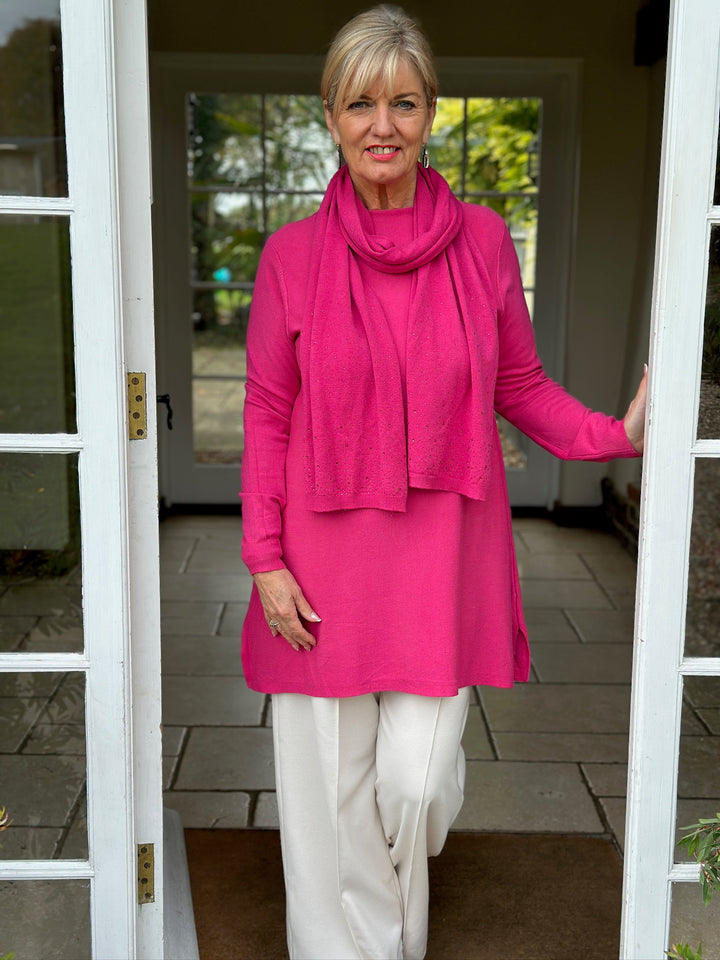 Sparkle Scarf & Lightweight Knit Top | Fuchsia