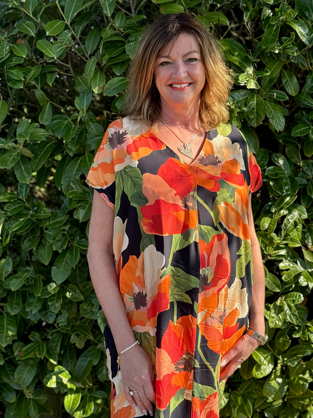 Floral V-Neck Kaftan Dress | Orange