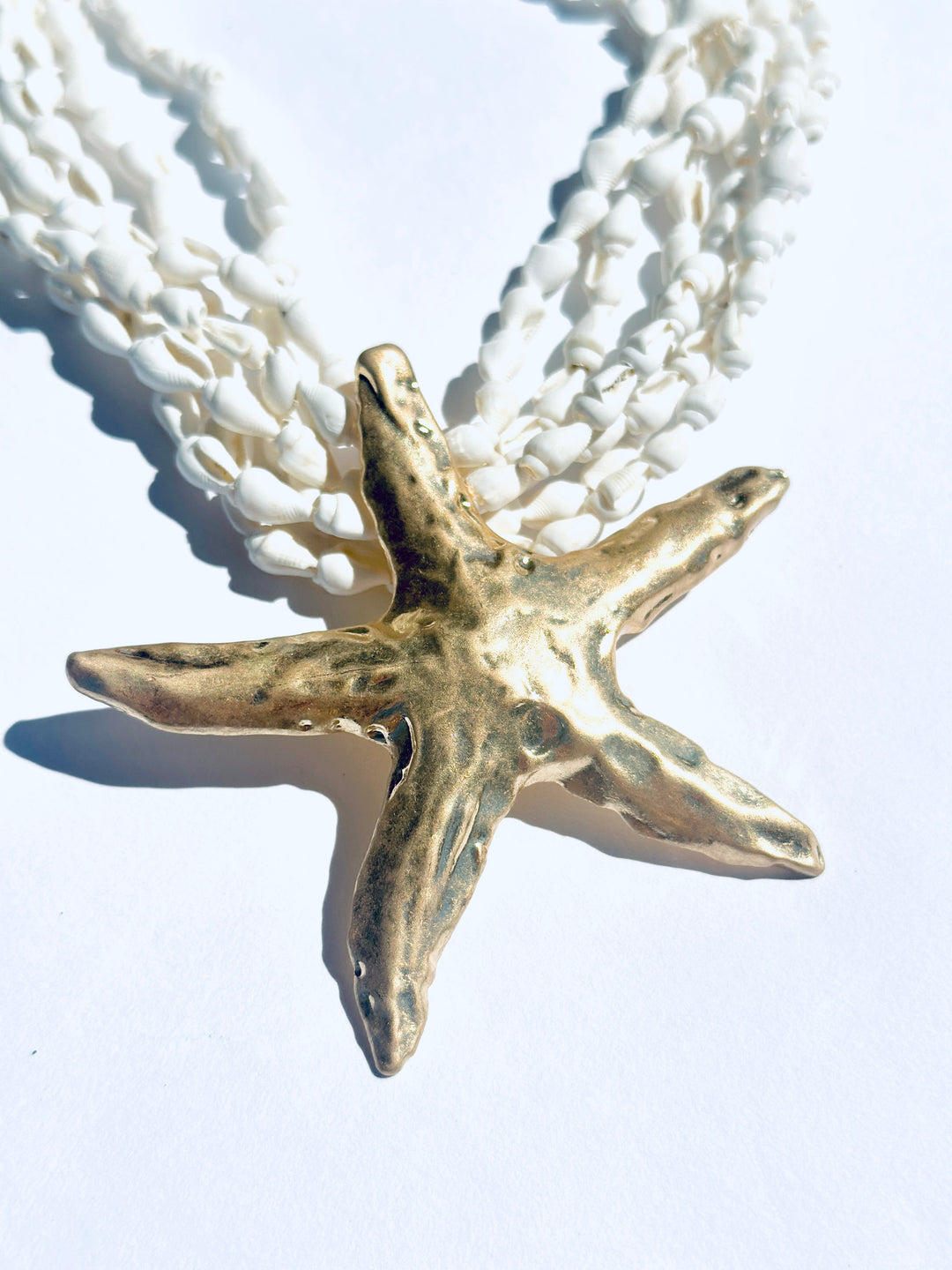 Multi-Strand Small Shell Starfish Pendant Necklace | Gold