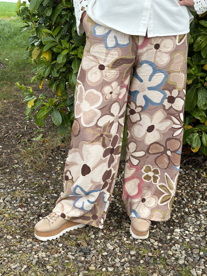 Abstract Bloom Wide Leg Trousers | Mocha