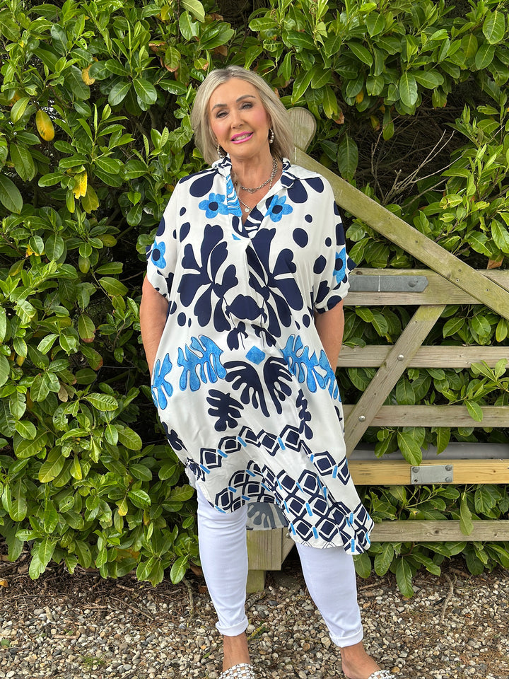 Abstract Print Tunic Dress | Ocean Blue