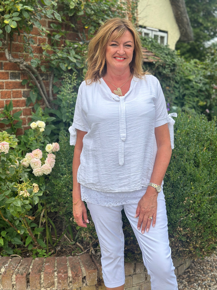 V-Neck Tie Top | White