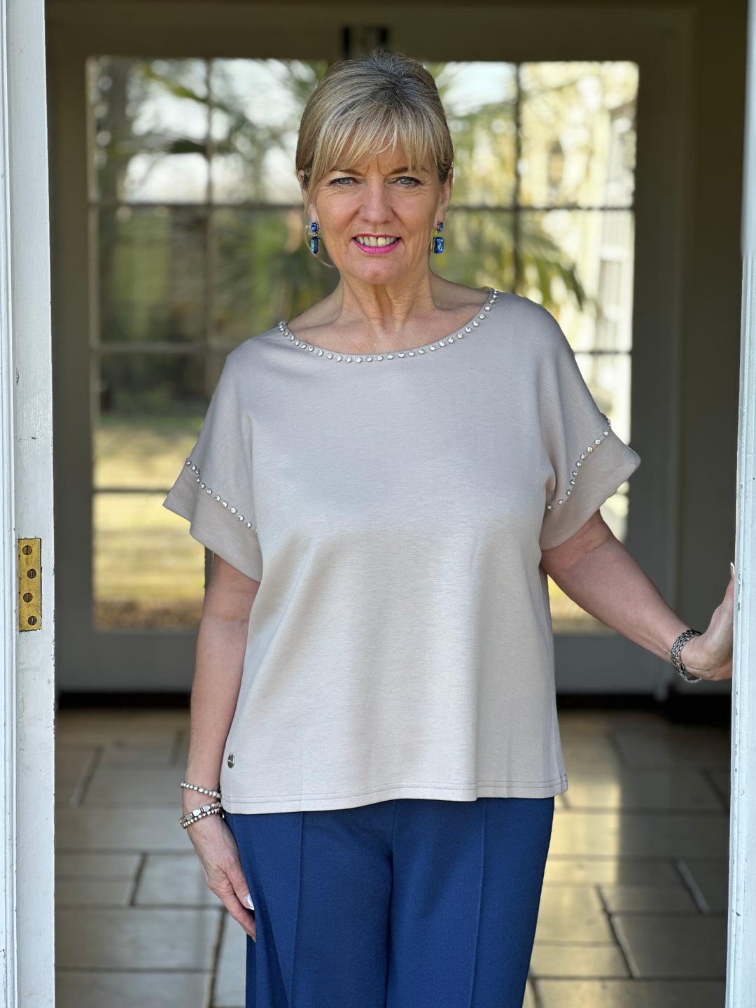 Rhinestone Detail Soft T-shirt - Malissa J | Stone