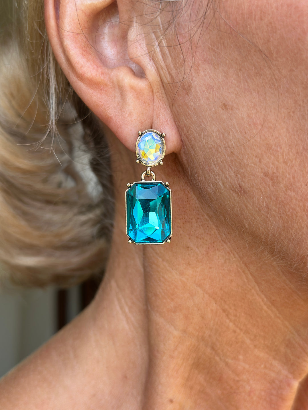 Oval & Square Gem Earrings | Turquoise & Aurora