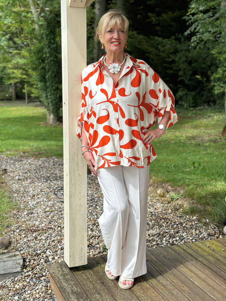 Abstract Leaf Motif Shirt | Orange