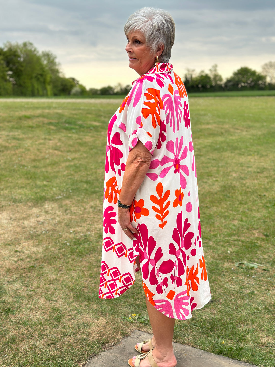Abstract Print Tunic Dress | Fuchsia