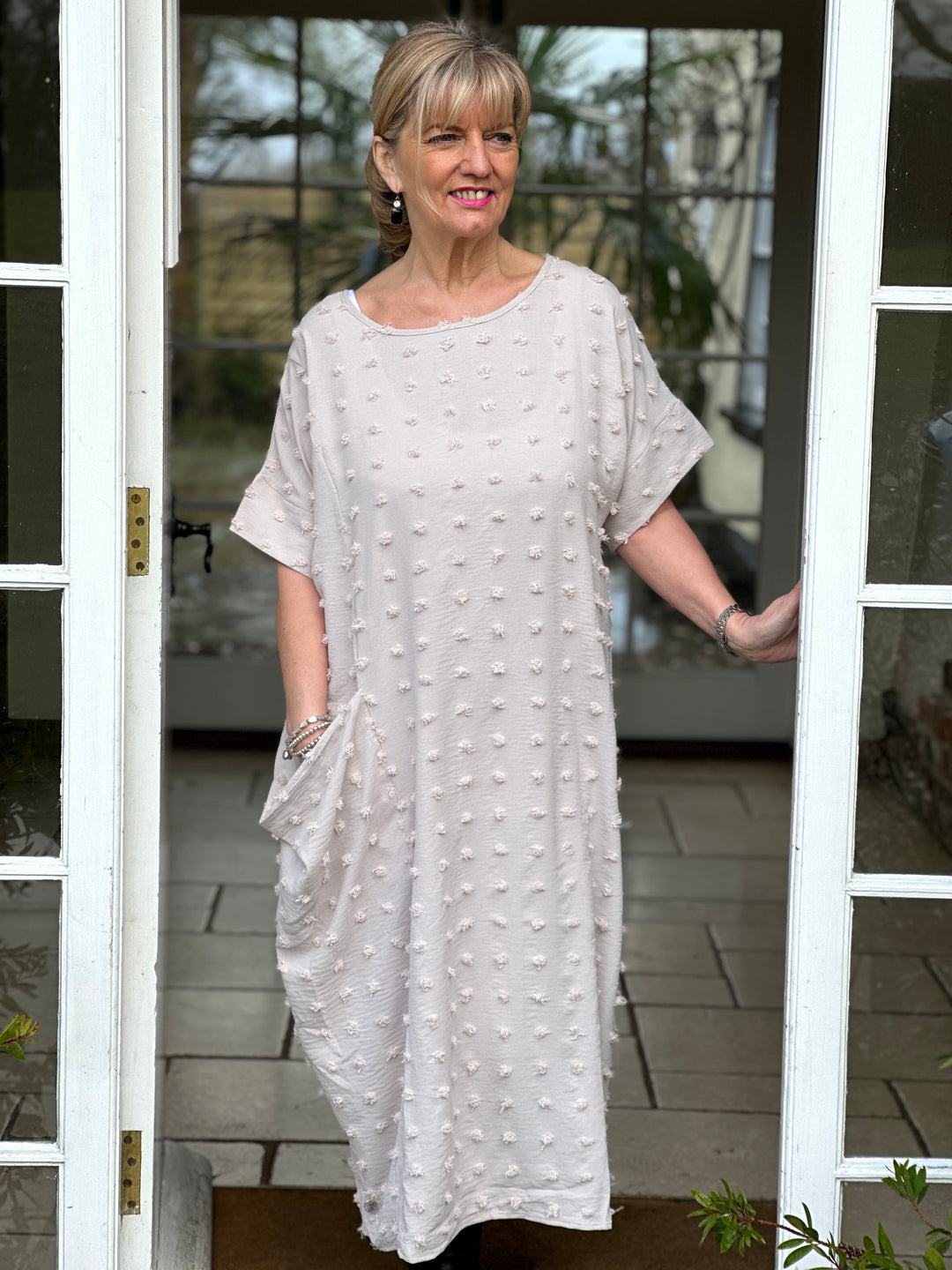 Woven Bobble Dress With Pocket Malissa J | Beige - Mandy's Heaven 