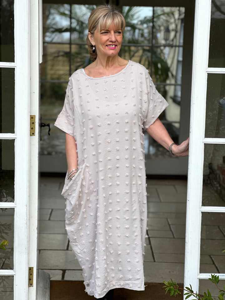 Woven Bobble Dress With Pocket Malissa J | Beige - Mandy's Heaven 