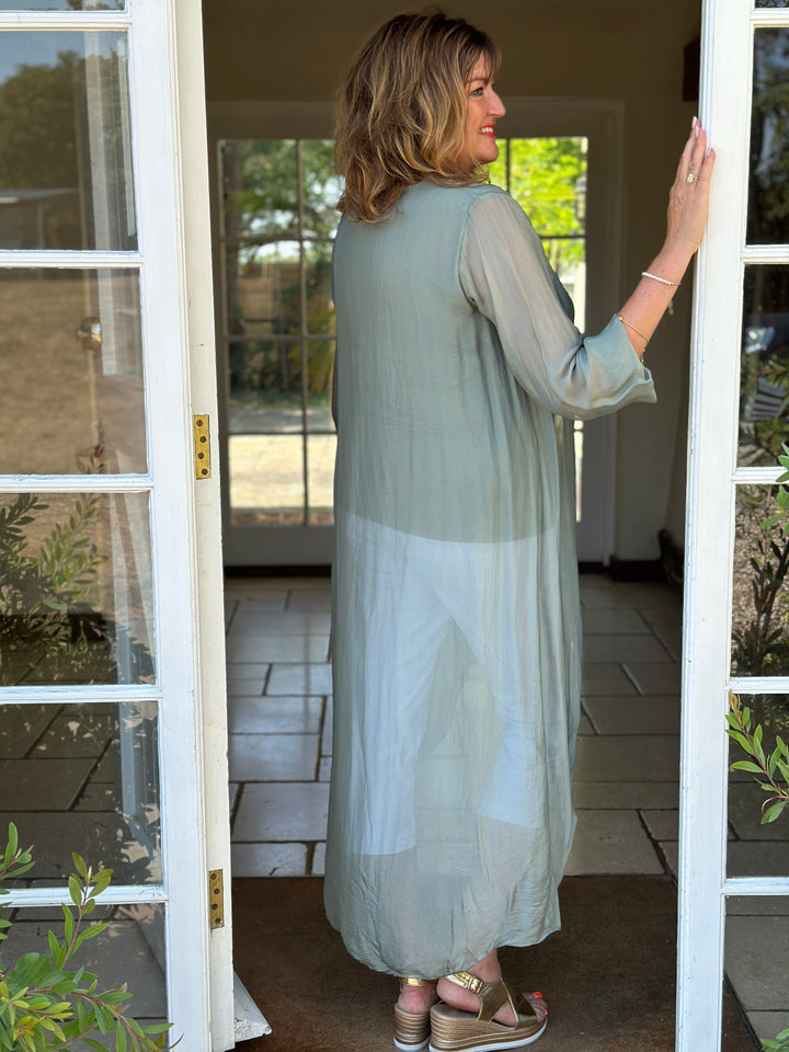 Silk Longline Cross Over Top | Slate
