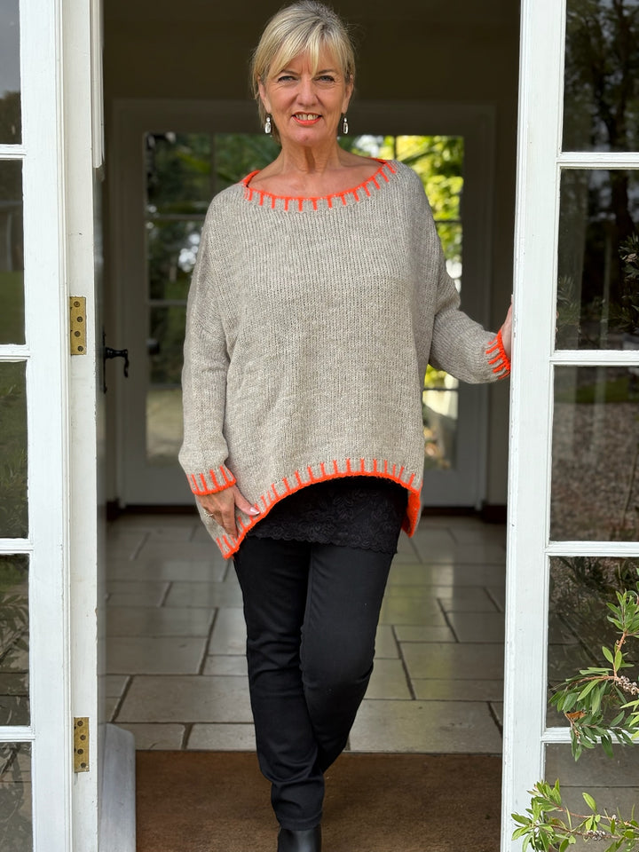 Contrast Stitch Knit Jumper | Sand & Orange
