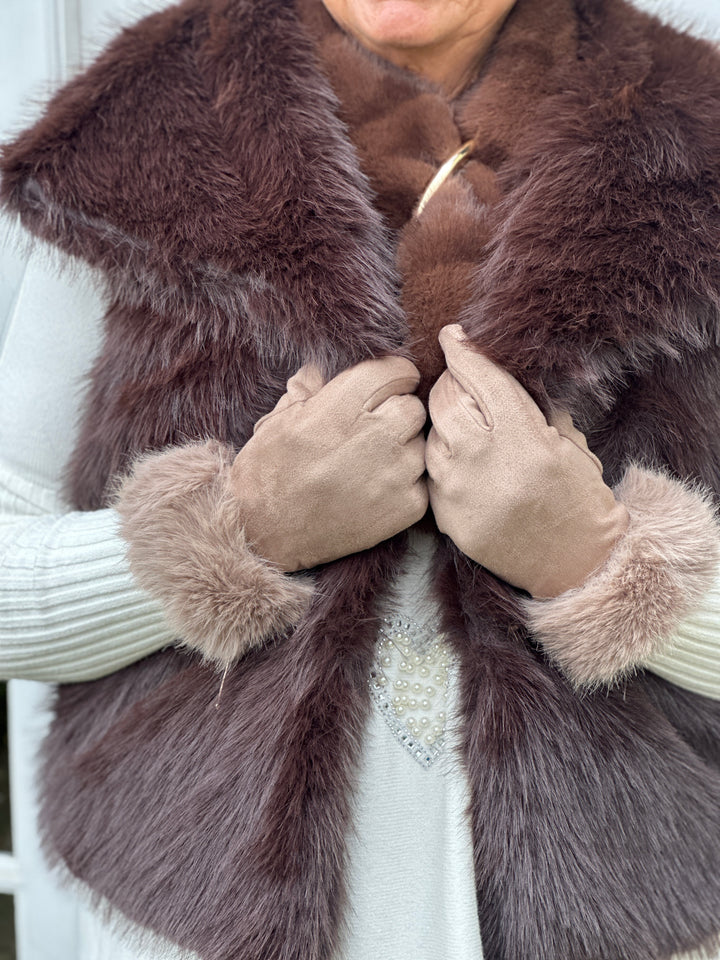 Faux Fur Suede Soft Touch Gloves - Malissa J | Mocha