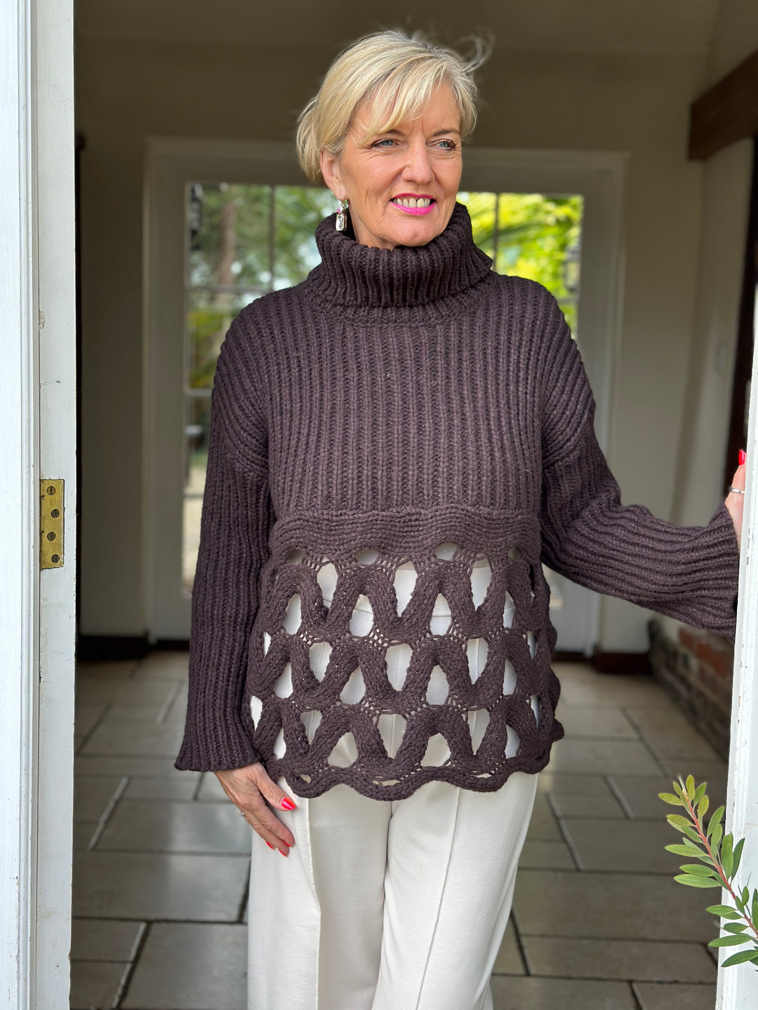 Loop Detail Roll Neck Chunky Knit - Malissa J | Chocolate Brown