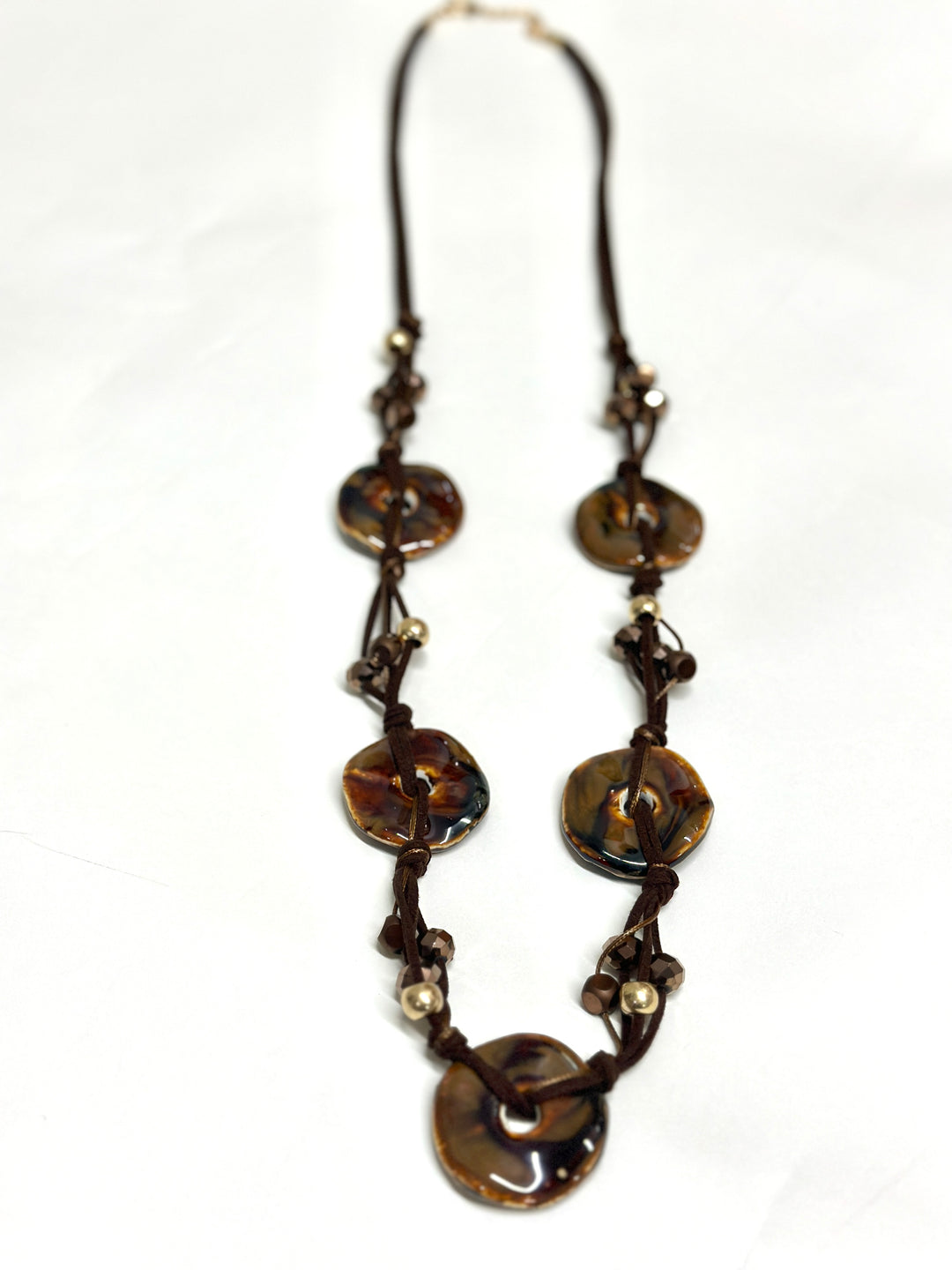 Glazed Disc Cord Necklace | Brown