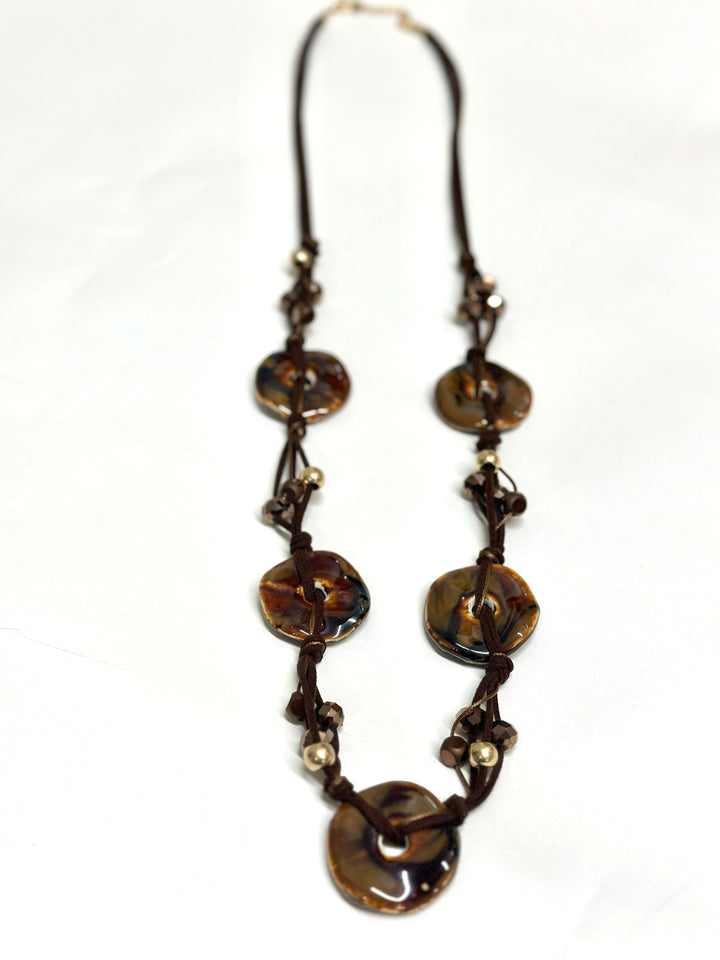 Glazed Disc Cord Necklace | Brown