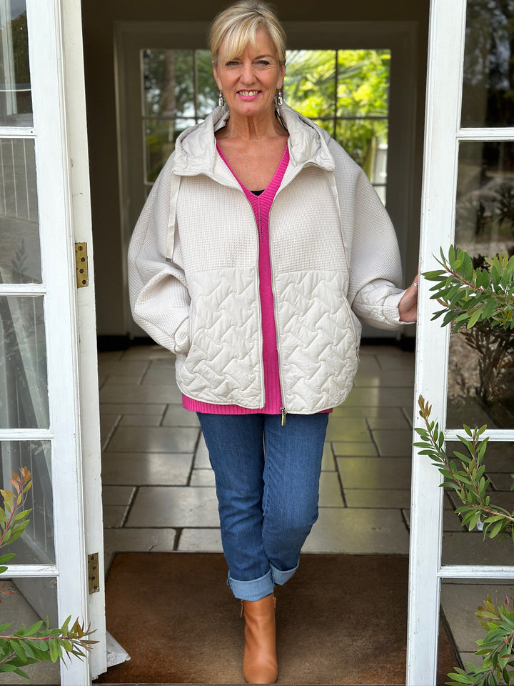 Textured Quilted Zip Jacket | Cream
