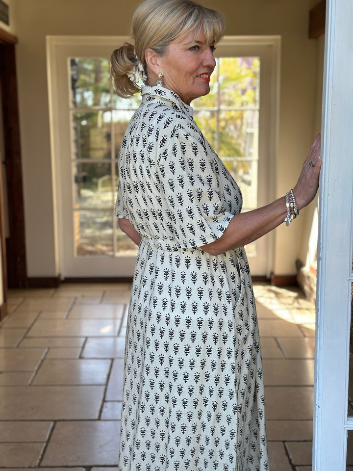 Drawstring Button Down Linen Dress DREAMS | Ivory