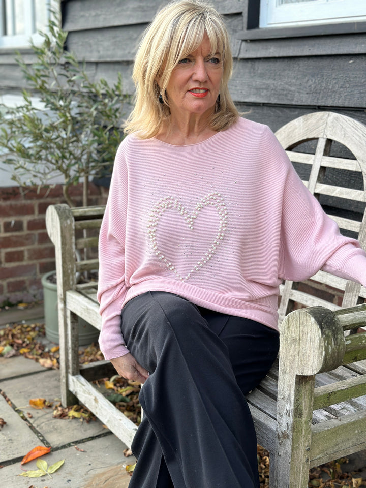 Pearl Heart Batwing Jumper | Soft Pink