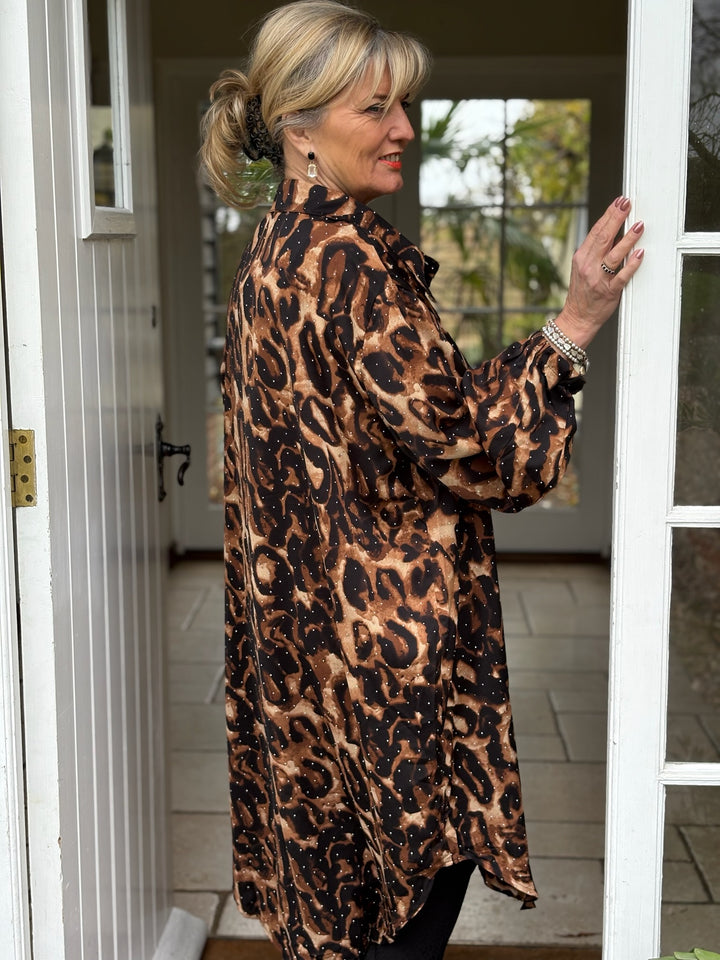 Animal Print Button-Through Tunic Shirt