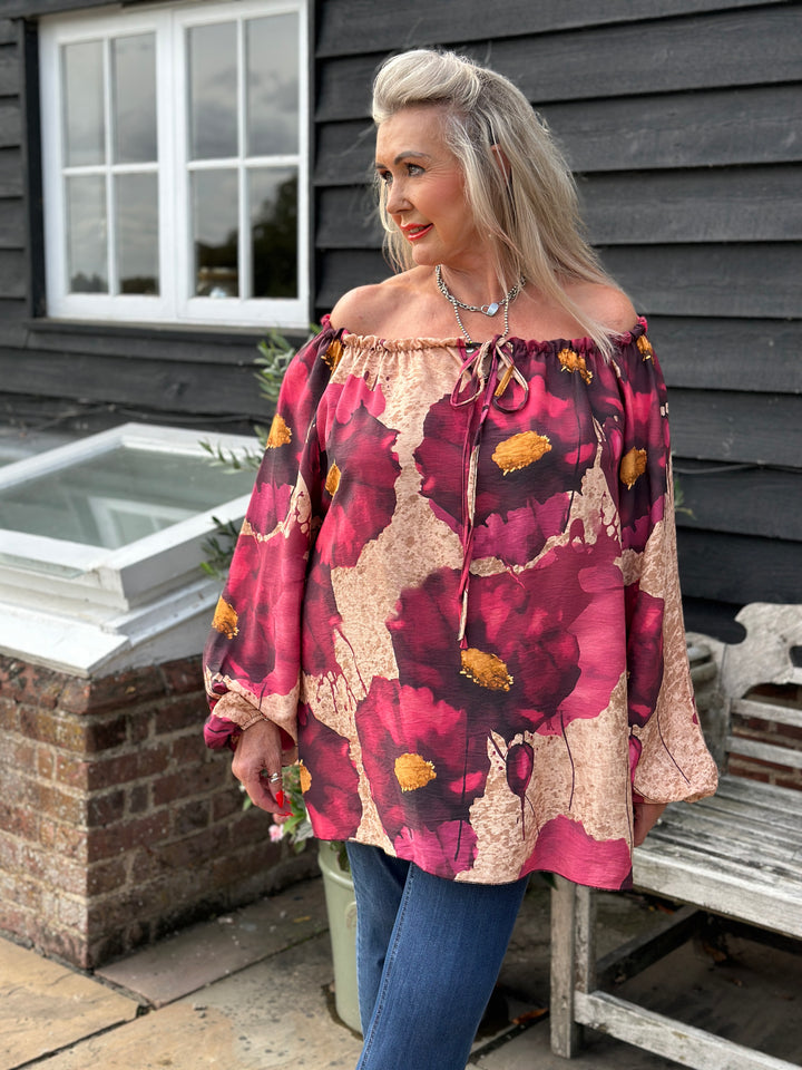 Floral Bardot Top | Plum