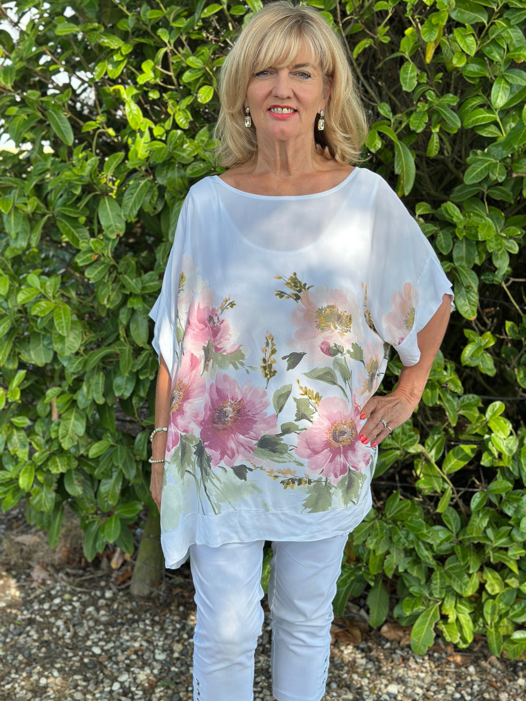 Floral Soft Ovesized Top | White