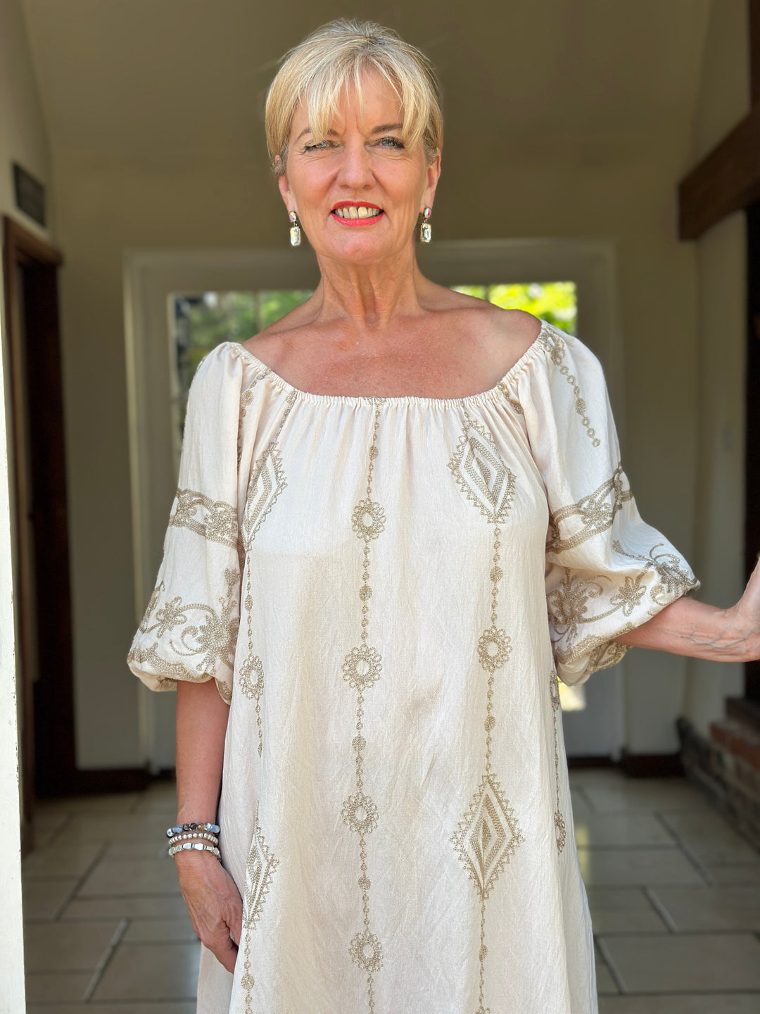 Embroidered Maxi Dress | Cream