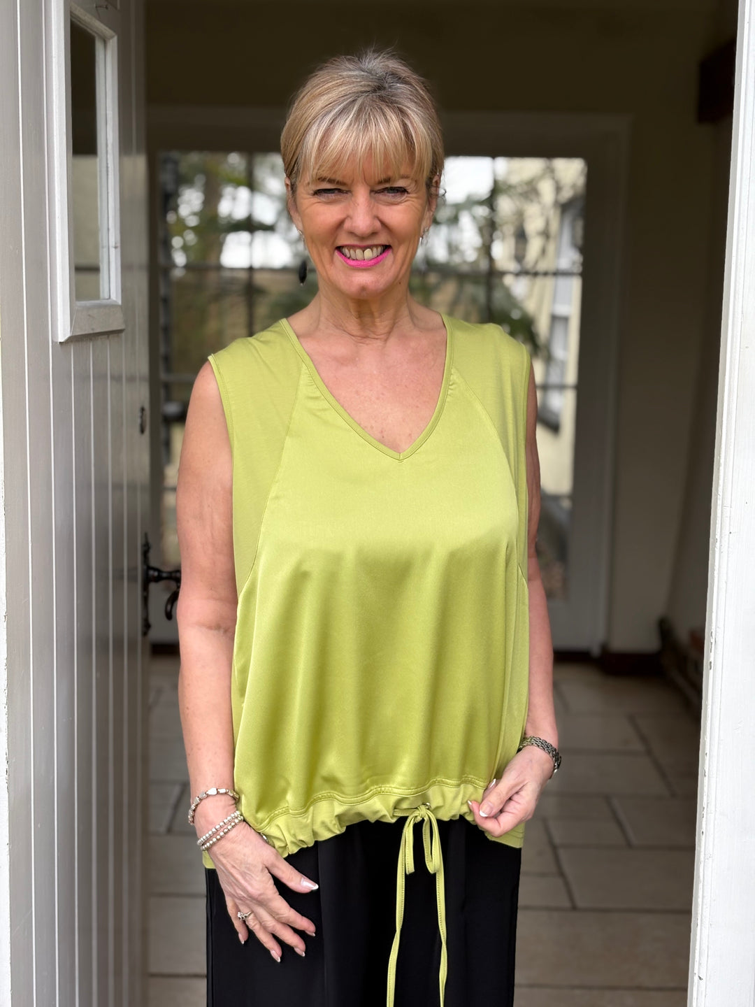 Satin Front Drawcord Vest Top Malissa J |Lime - Mandy's Heaven 