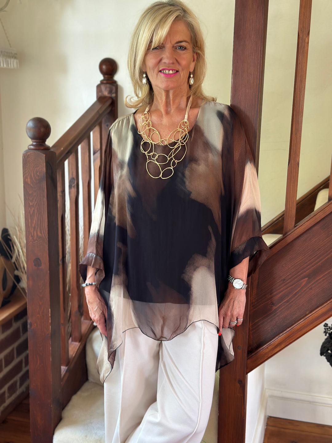 Mia Watercolour Silk Blouse | Black