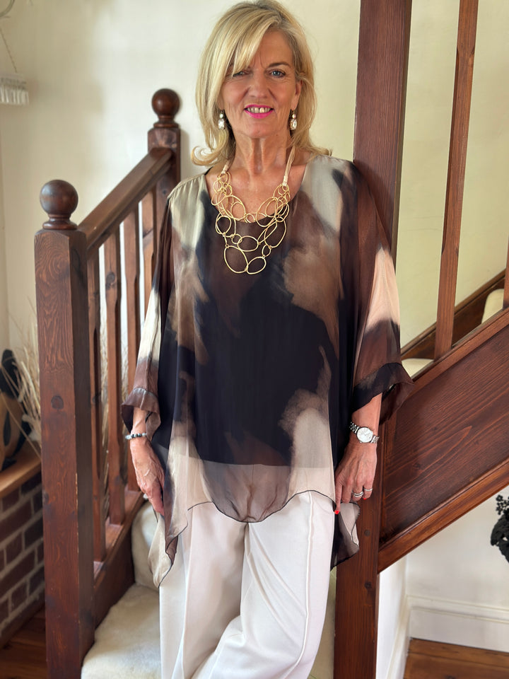 Mia Watercolour Silk Blouse | Black