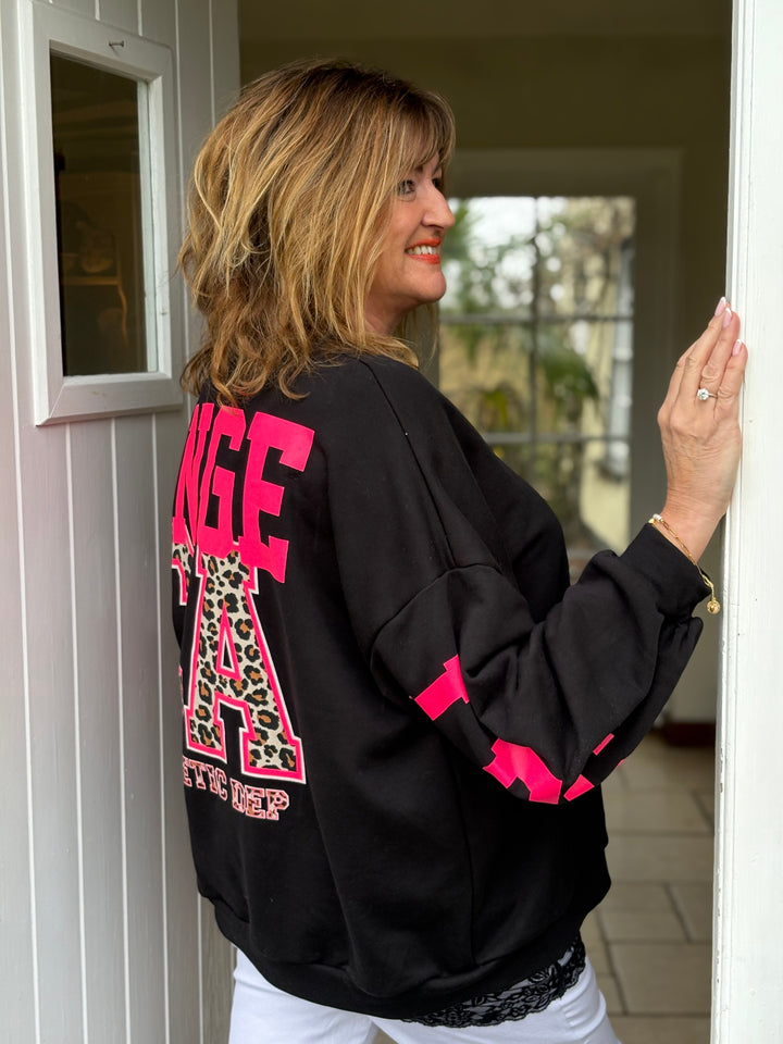 Sweatshirt With Back Motif Detail |Black & Pink