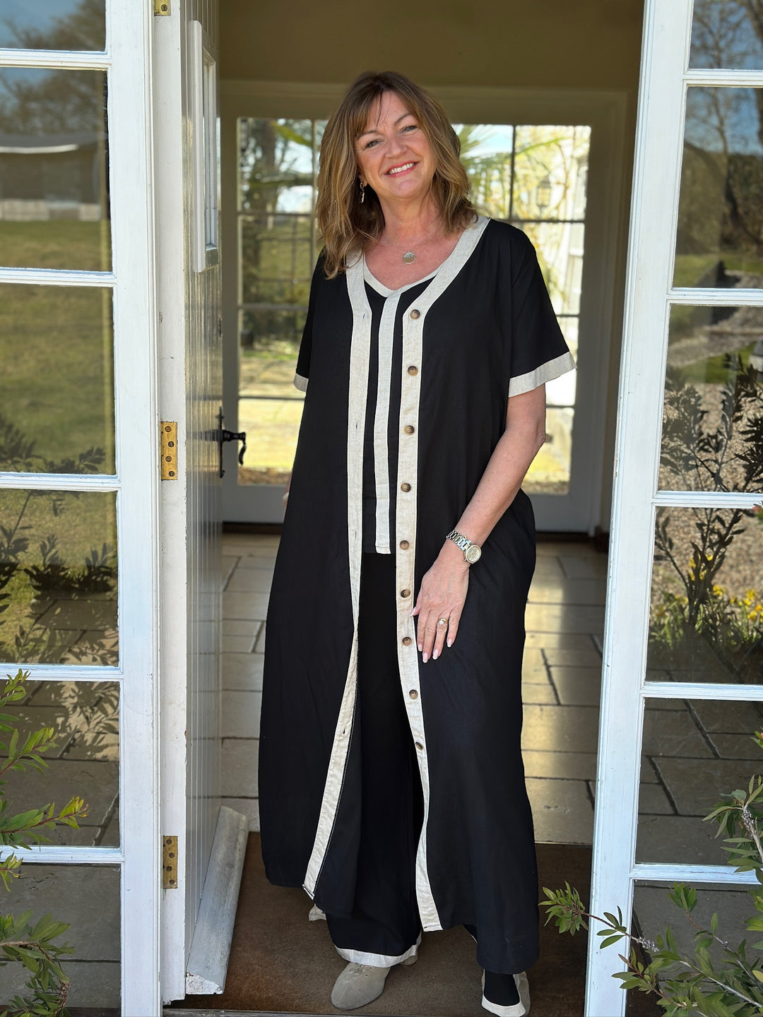 Button Down Linen Blend Dress | Black