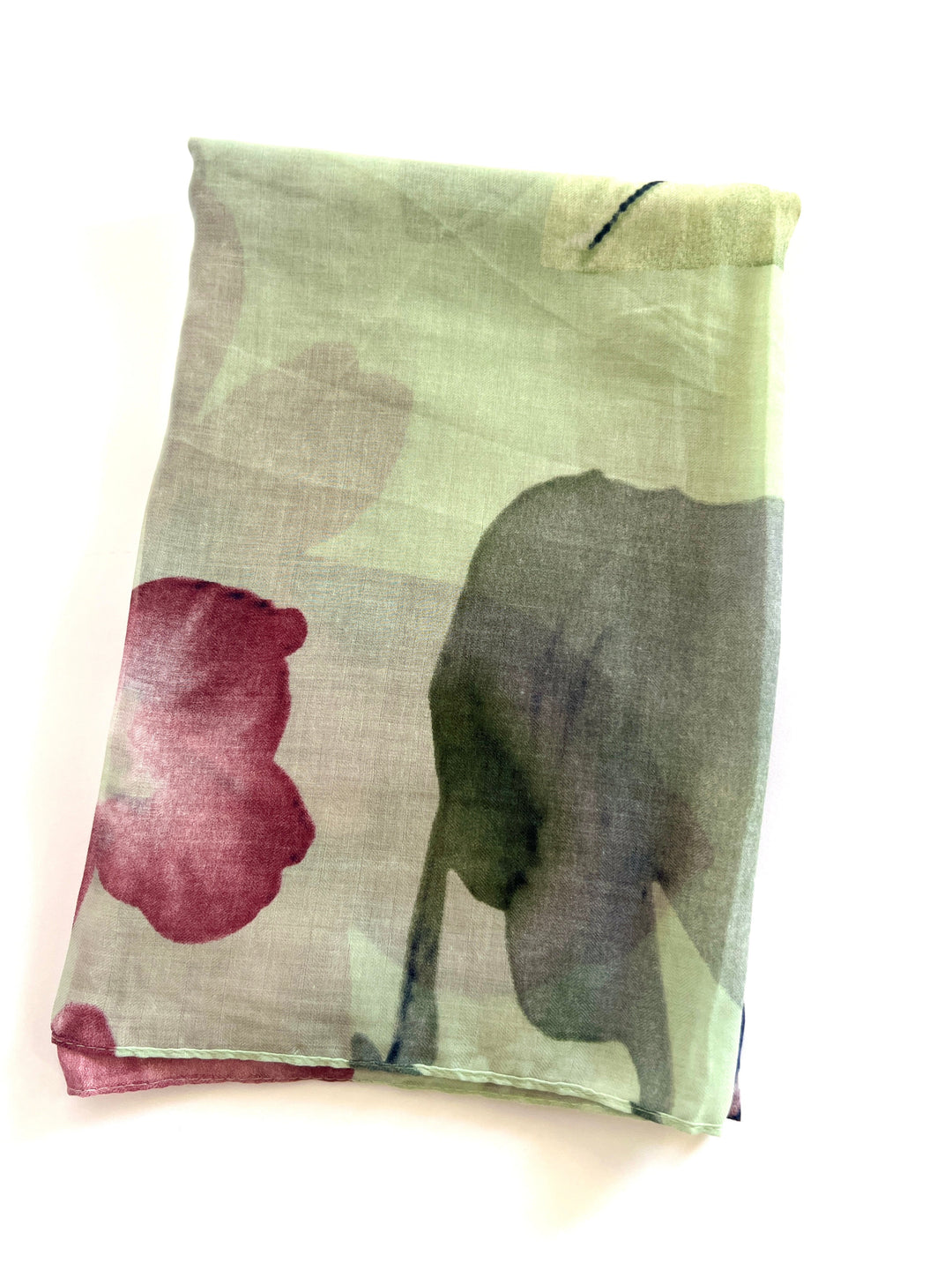 Watercolour Floral Scarf - Olive Green