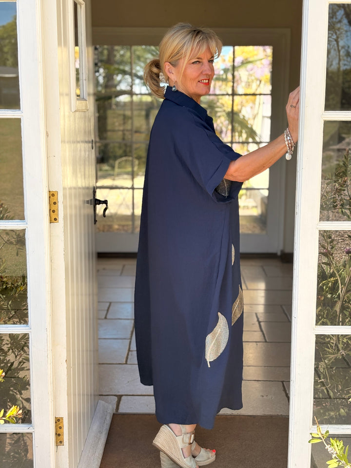 Shimmer Leaf Tunic Dress | Navy