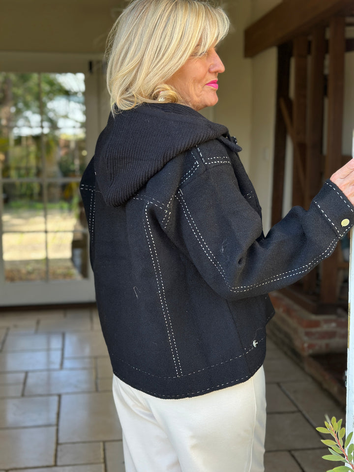 Stitch Detail Hoodie Jacket - Malissa J | Black