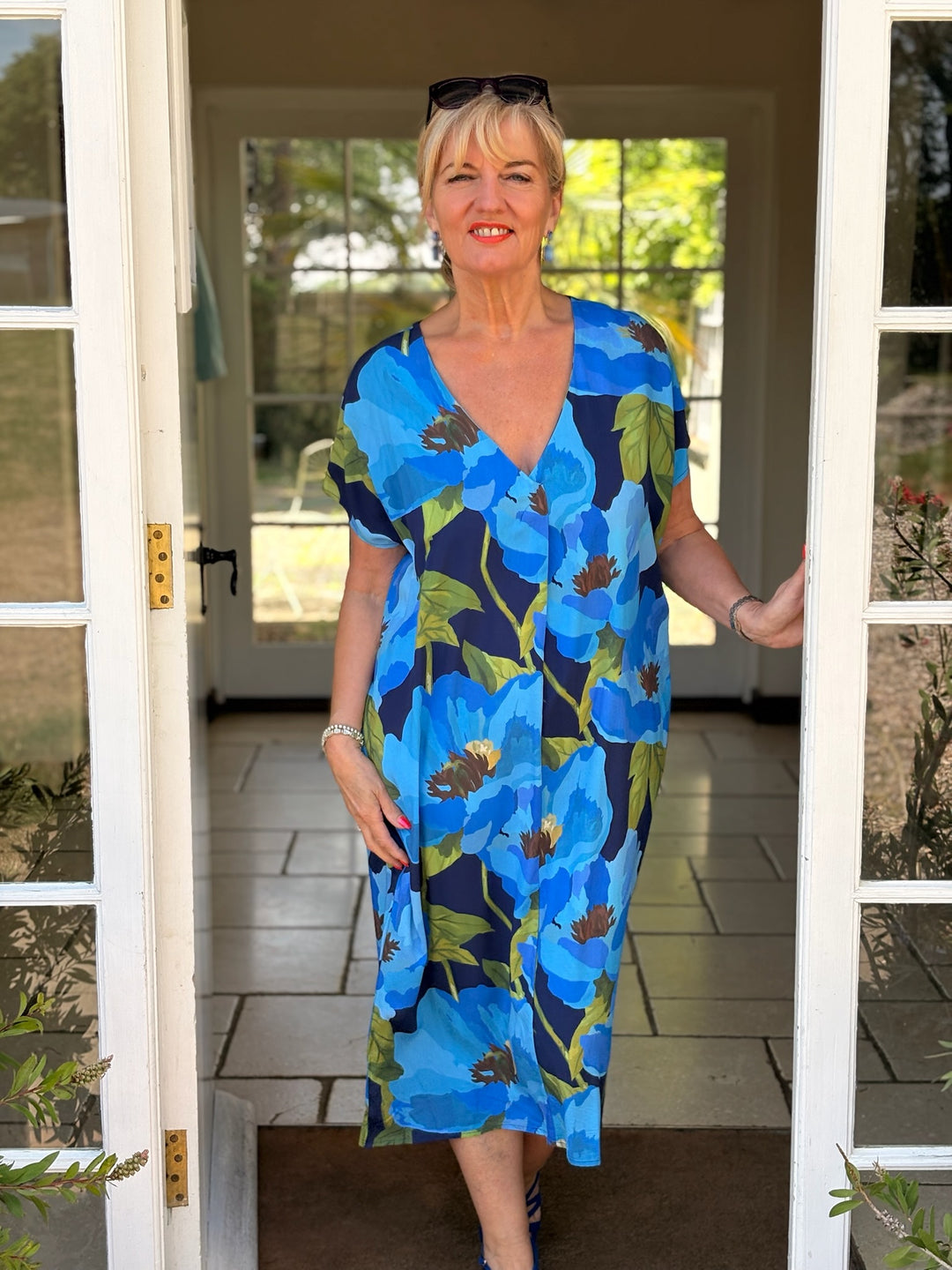 Floral V-neck Kaftan Dress | Blue