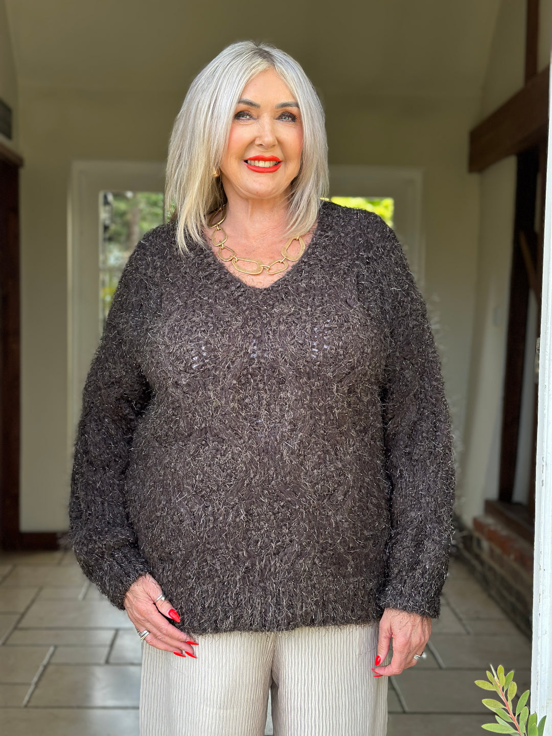 Cable Knit Shimmer Jumper - Malissa J | Chocolate