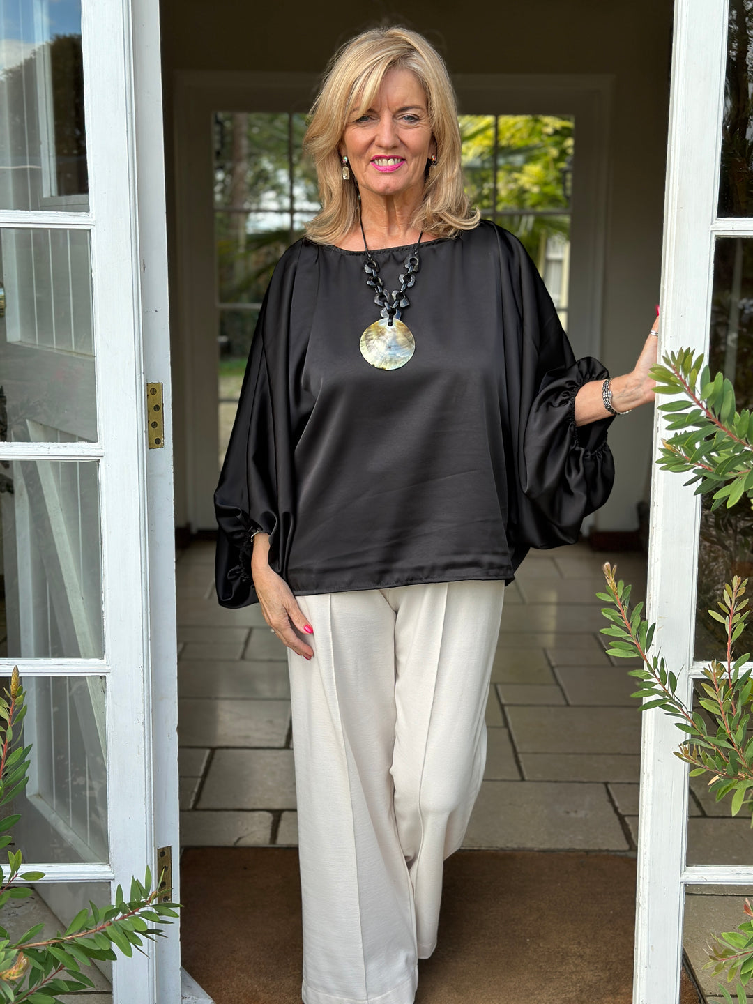 Satin Batwing Top | Black