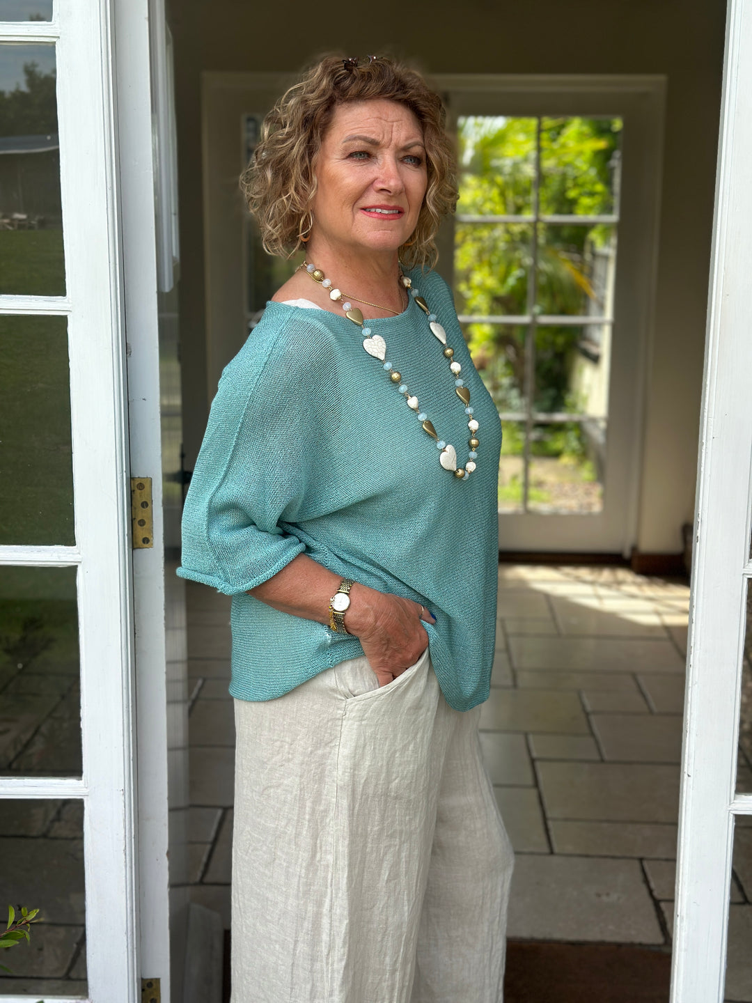 Wide Leg Linen Trouser | Beige
