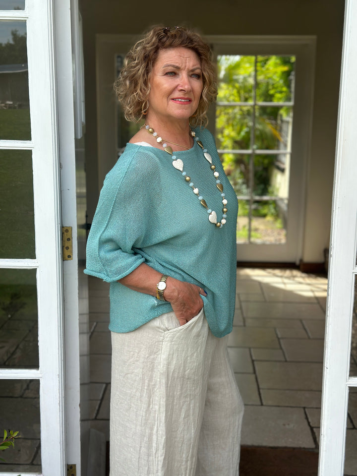 Wide Leg Linen Trouser | Beige