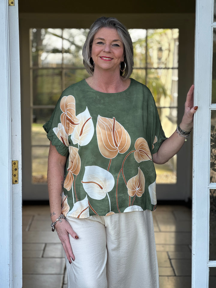 Leaf Print Soft T-Shirt | Sage Green