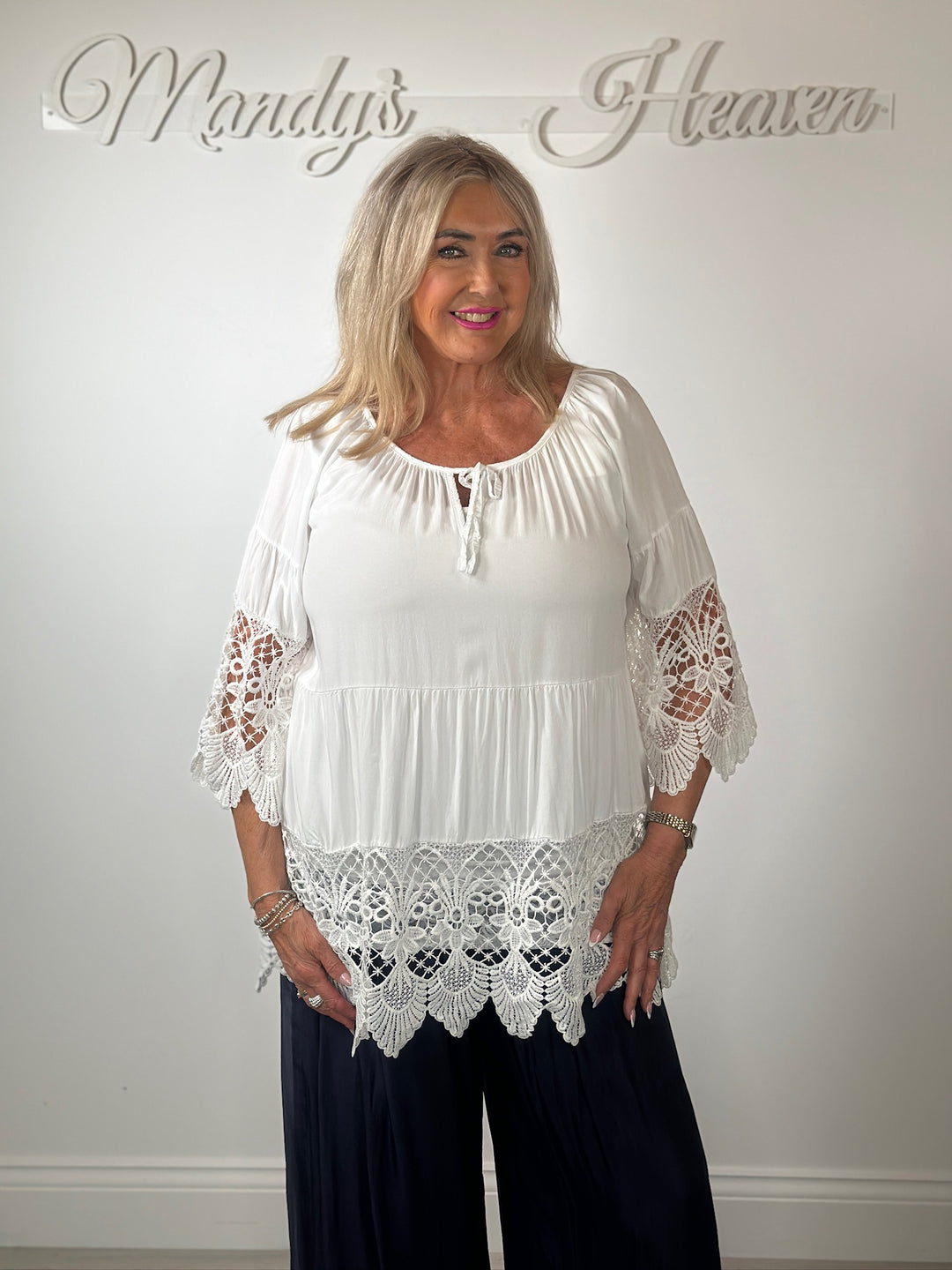 Floaty Crochet Detail Blouse | White