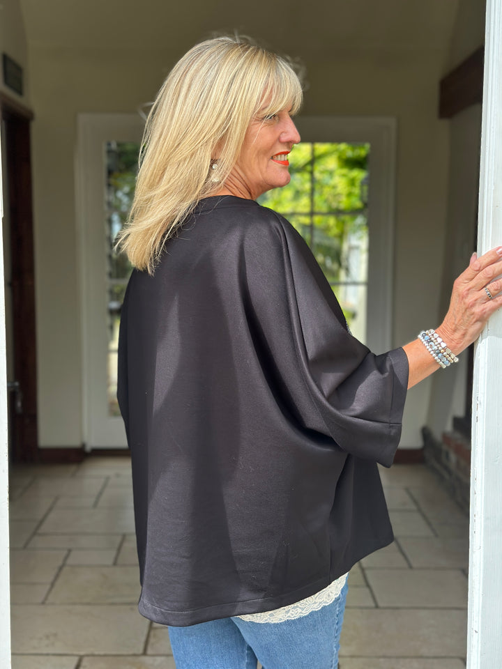 Batwing Sequin Heart Jumper | Black