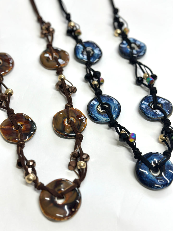 Glazed Disc Cord Necklace | Blue