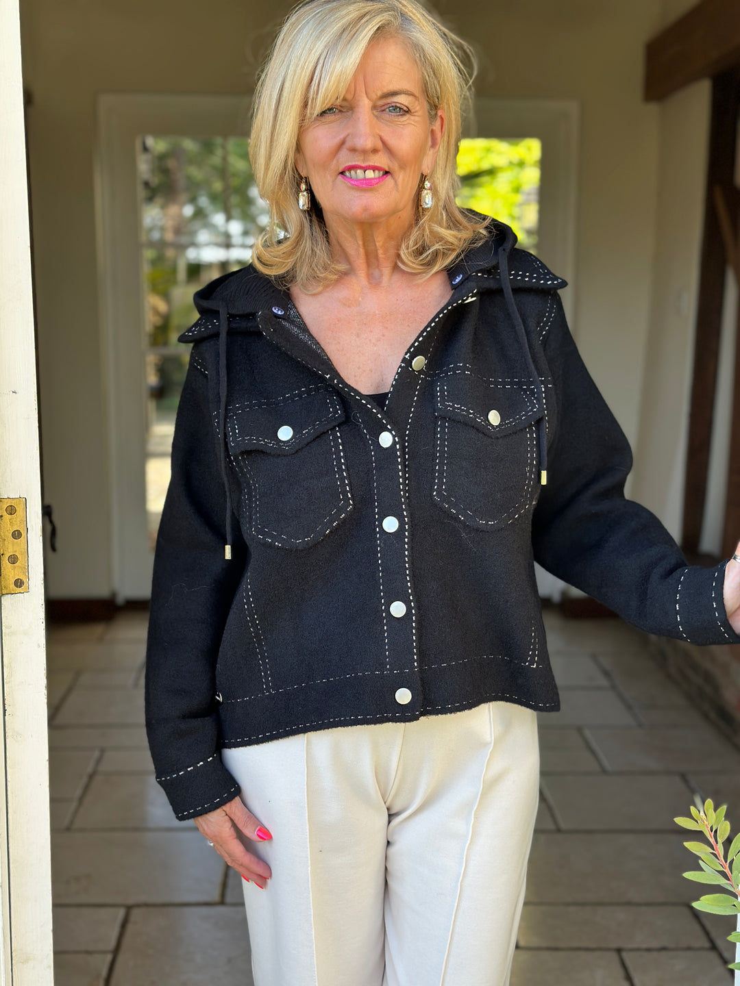 Stitch Detail Hoodie Jacket - Malissa J | Black