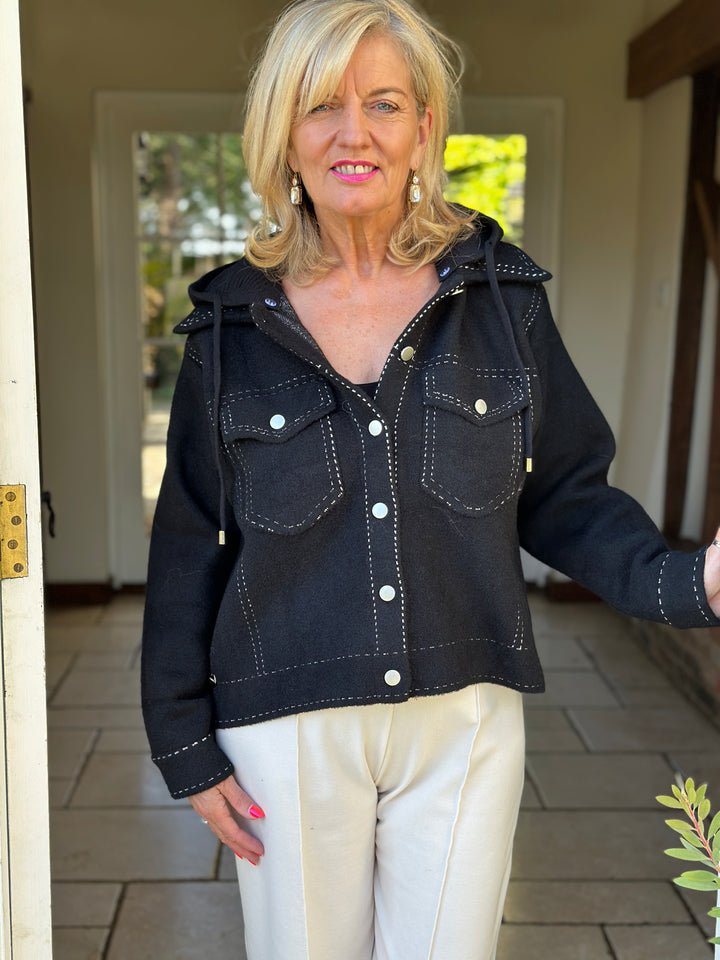 Stitch Detail Hoodie Jacket - Malissa J | Black
