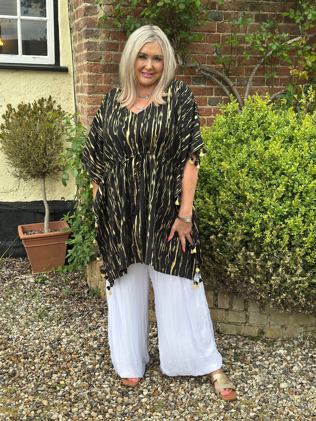 Luxe Print Tassel Kaftan - Malissa J | Black/Gold
