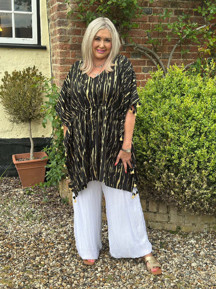 Luxe Print Tassel Kaftan - Malissa J | Black/Gold