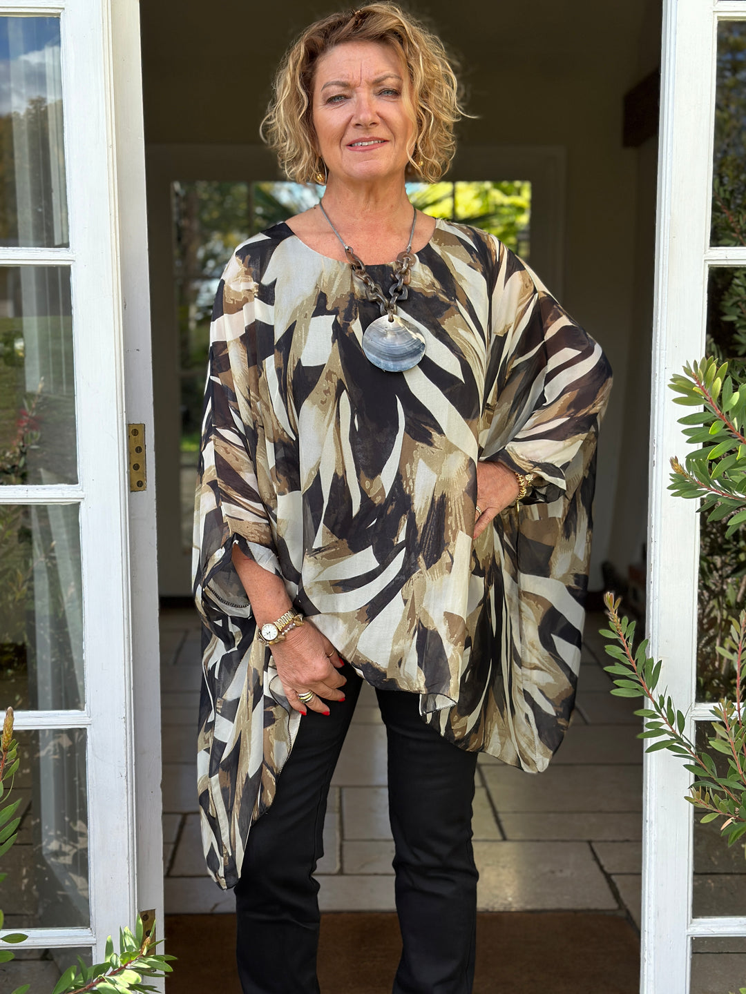 Mia Brushstroke Silk Blouse | Black