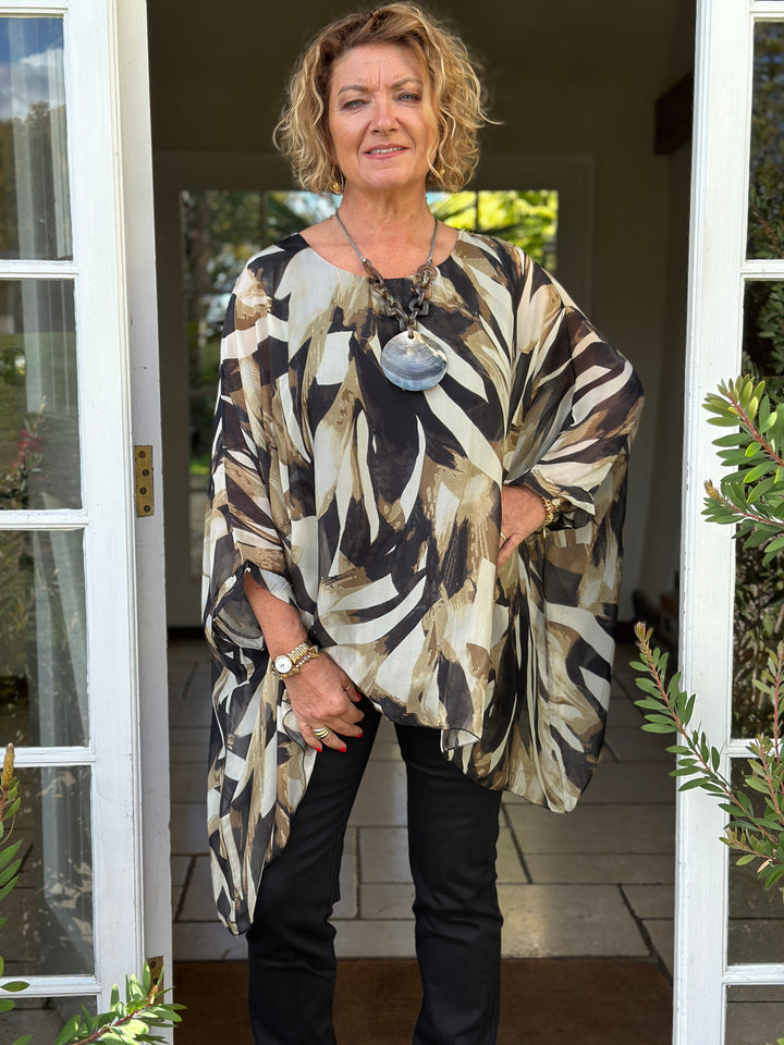 Mia Brushstroke Silk Blouse | Black