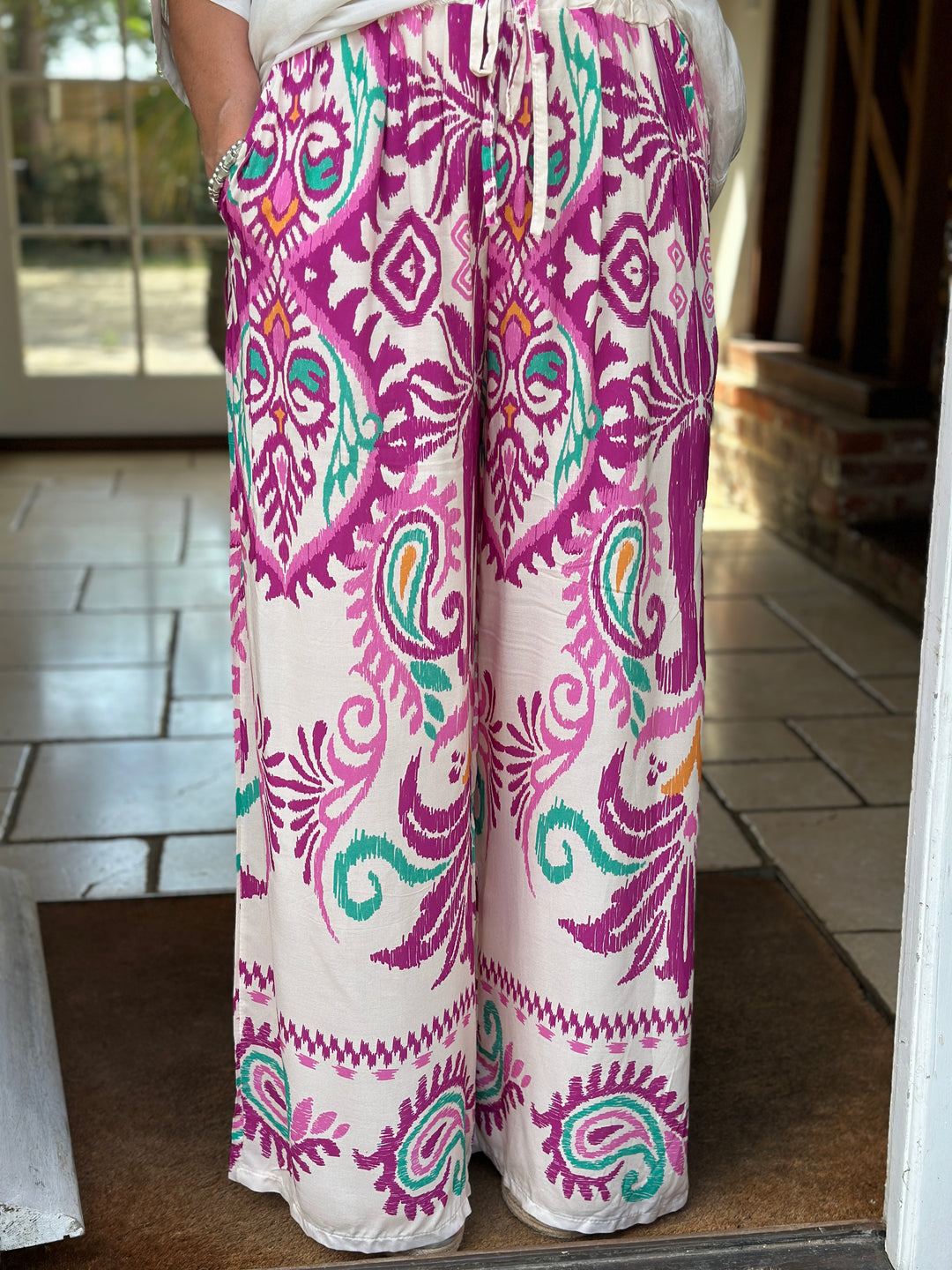 Ikat Print Wide Leg Trouser | Magenta
