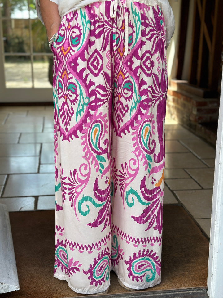 Ikat Print Wide Leg Trouser | Magenta